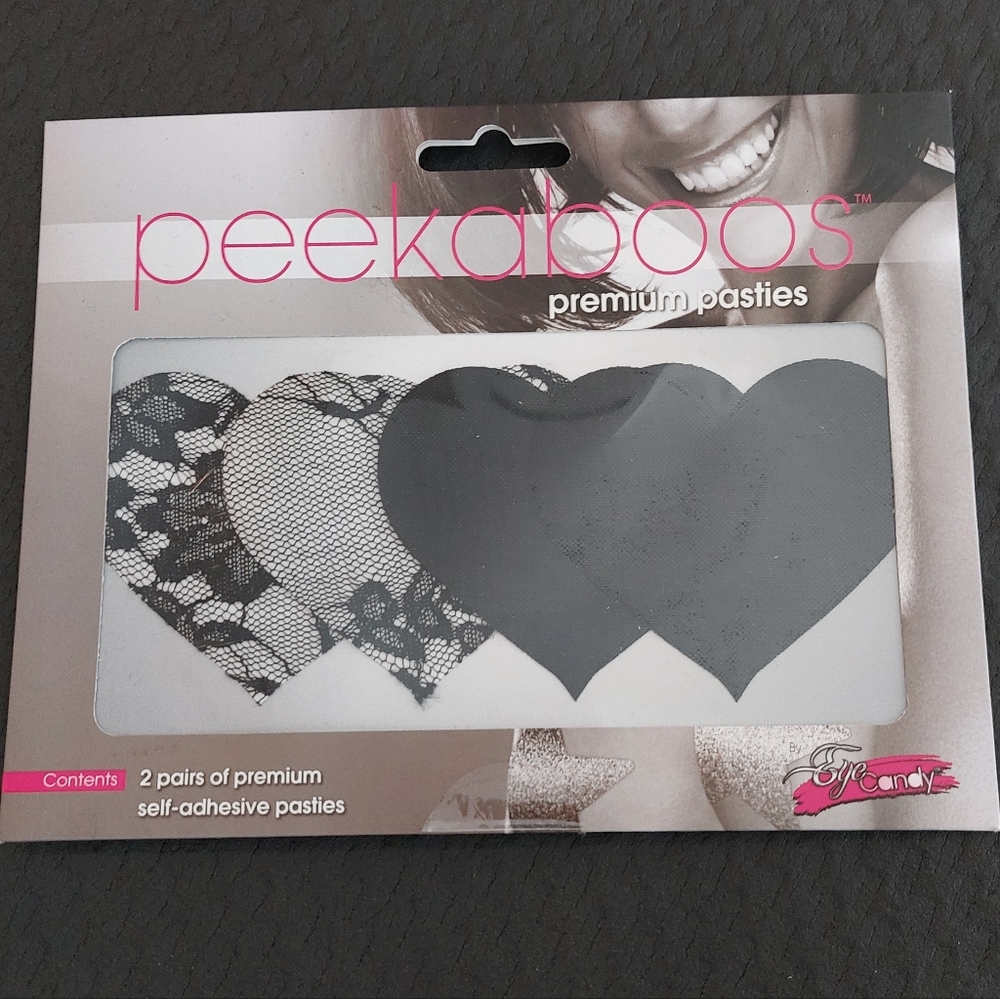 Peekaboo Pasties - 2 pairs black and lace pattern